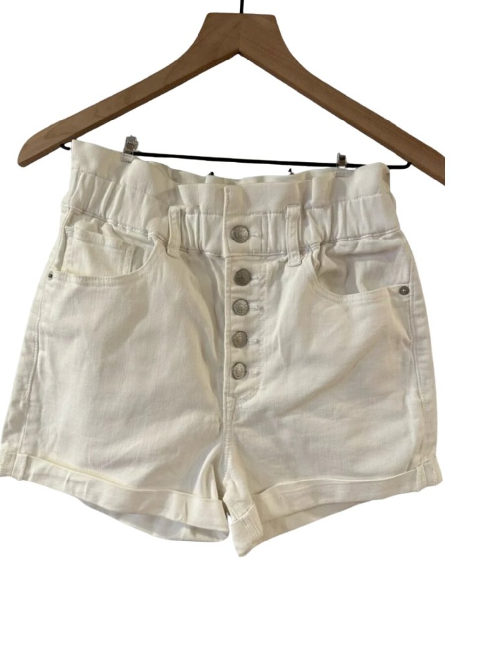 Express White High-Rise Button-Fly Paperbag Jean Shorts